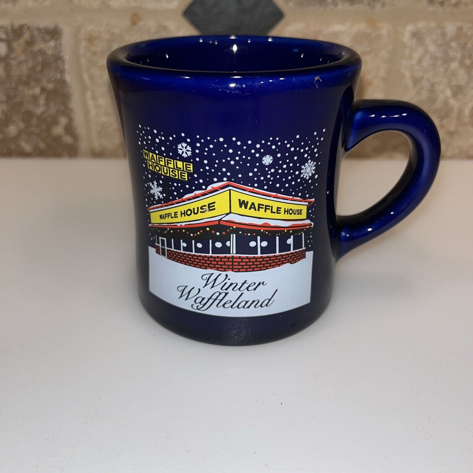 Waffle House Coffee Mug Cup 2015 Winter Waffle Land Ceramic Diner Blue Tuxton