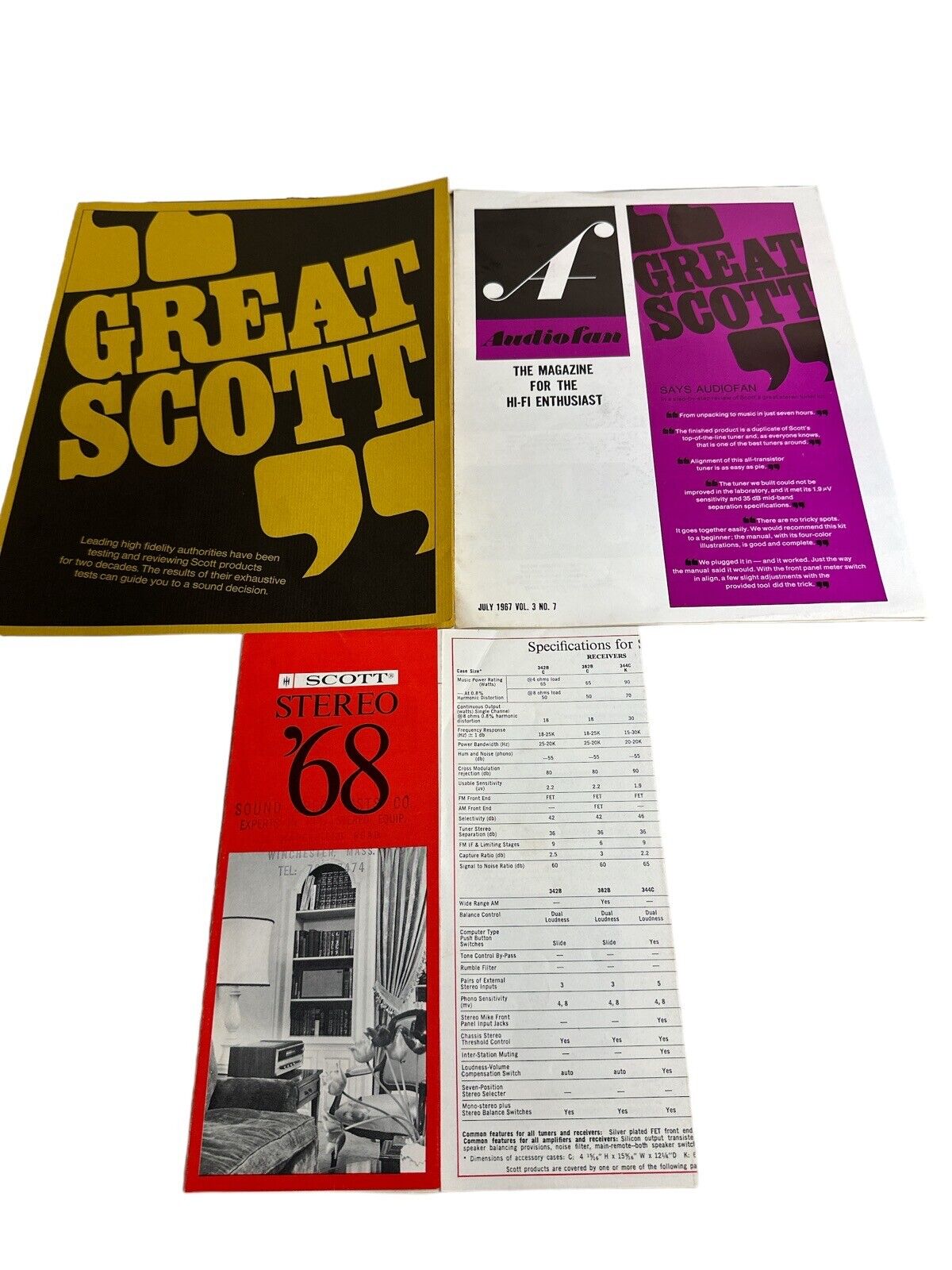 Vtg 1967-68 Lot of 3 Scott Stereo Marketing Brochures and Handouts