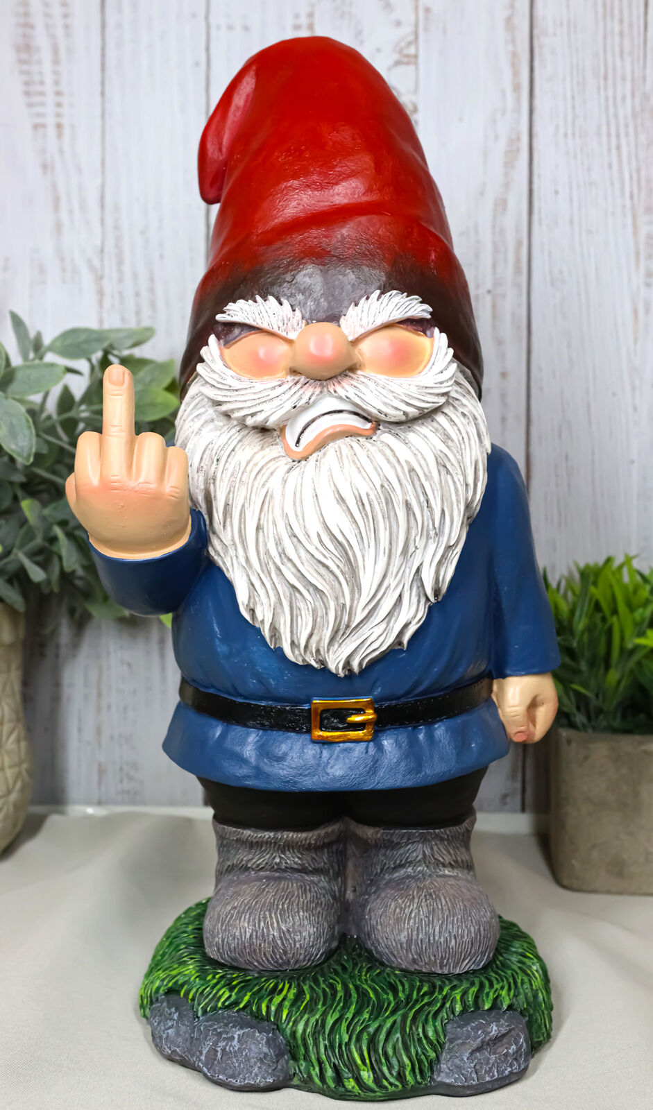 Feisty Rude Go Away Gnome Dwarf Flipping The Bird Middle Finger Figurine 13\