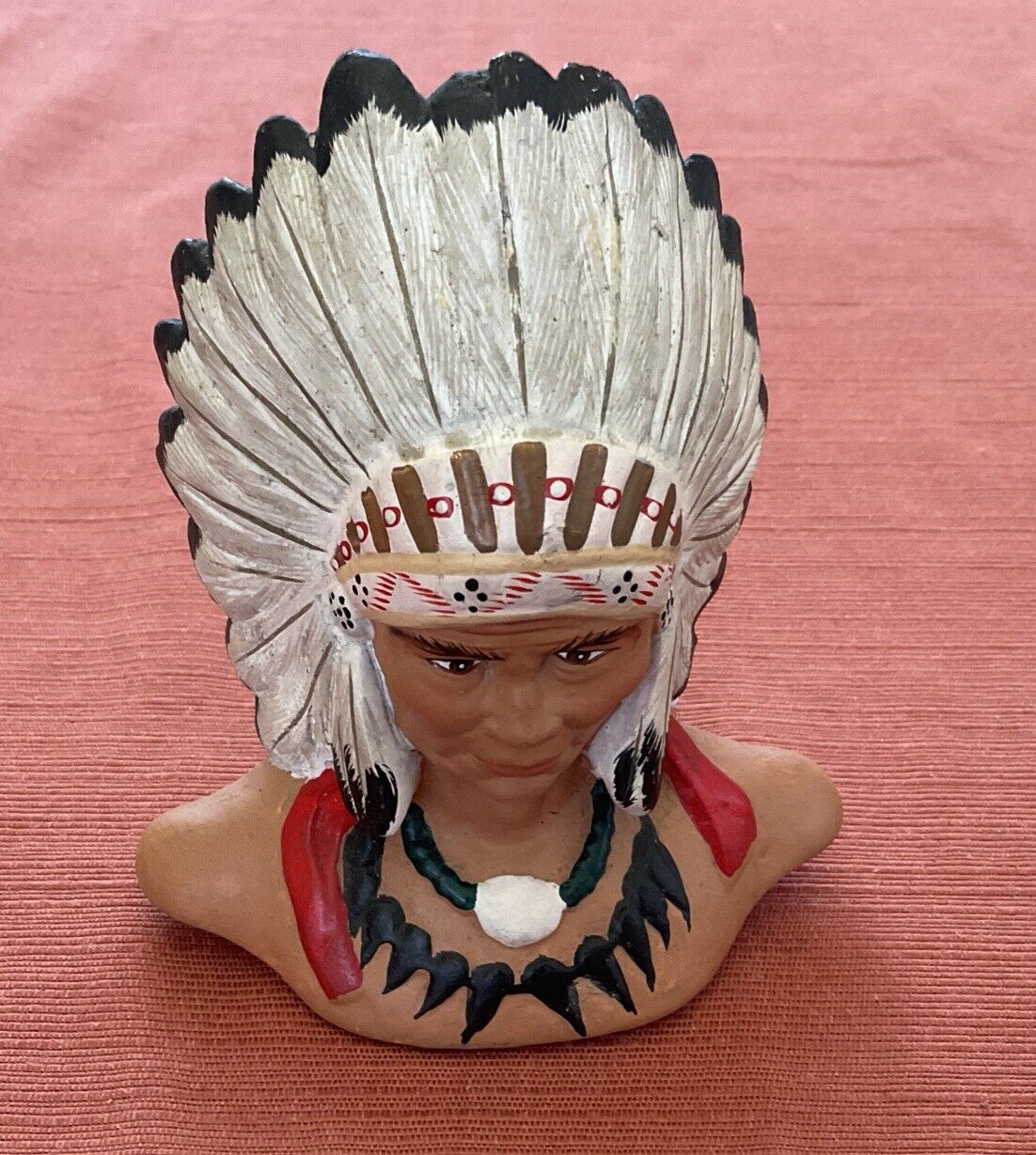 Vintage 5” Chalkware Native American Indian Chief Bust 1970’s?