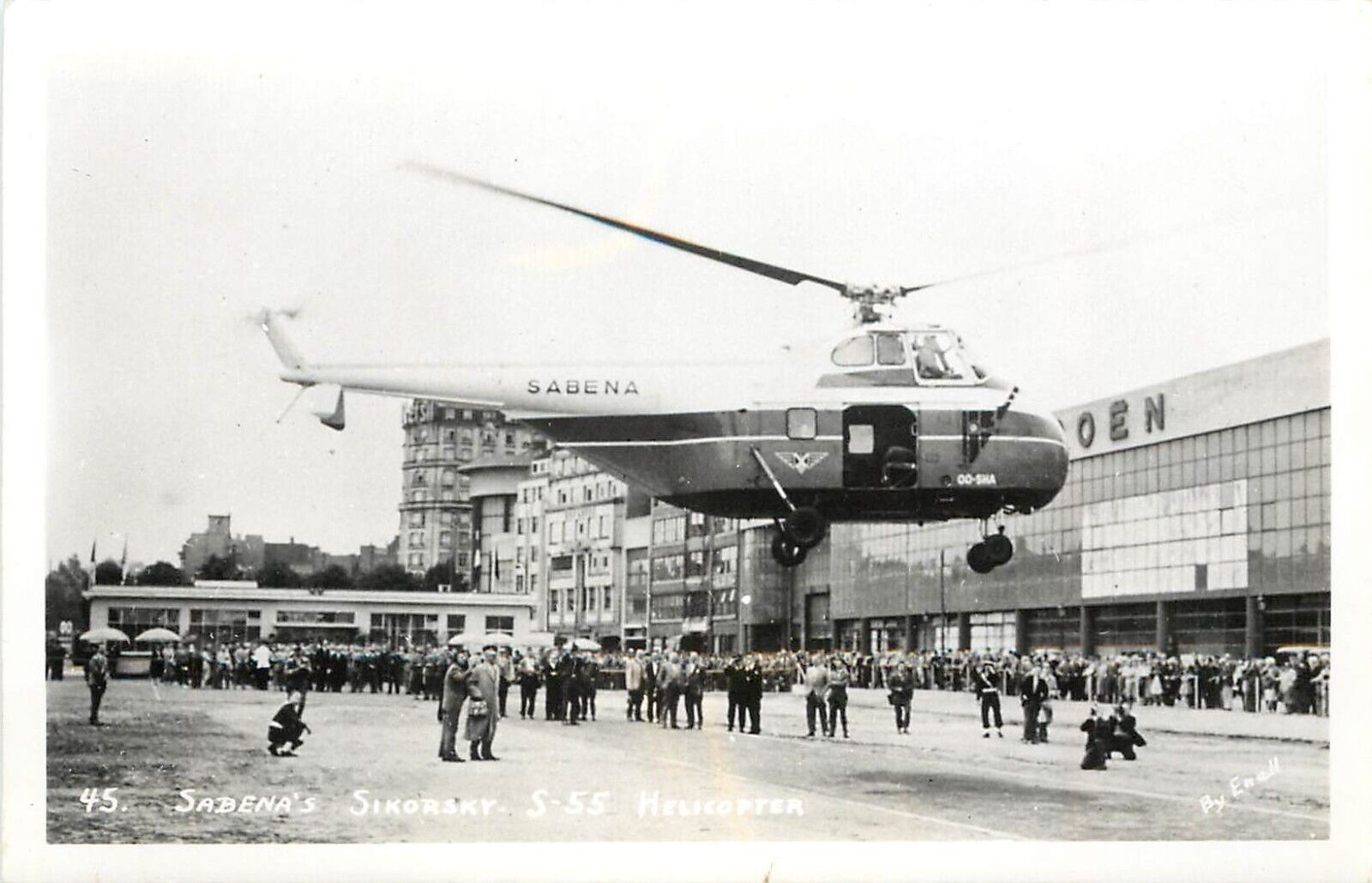 RPPC Postcard; Sabena Airlines Sikorsky S-55 Helicopter, Belgium, Enell Photo