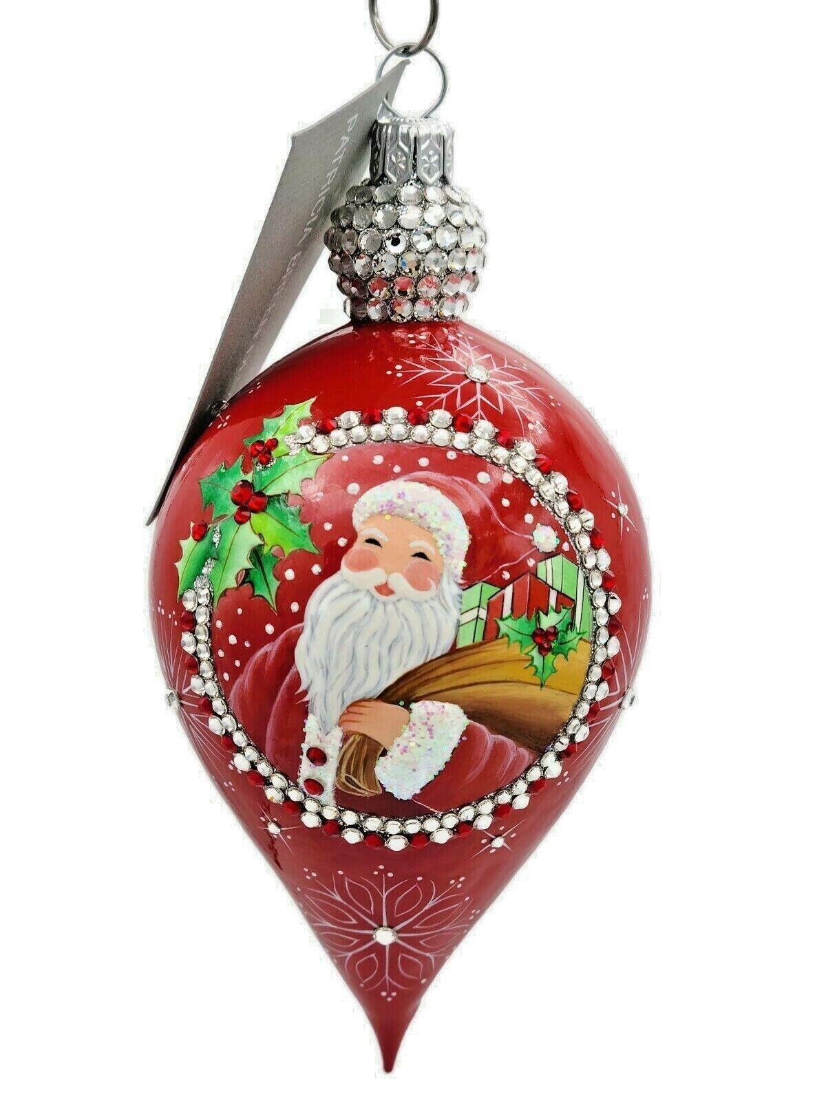Patricia Breen Gouttelette Red Holly Santa Snowflake Christmas Holiday Ornament