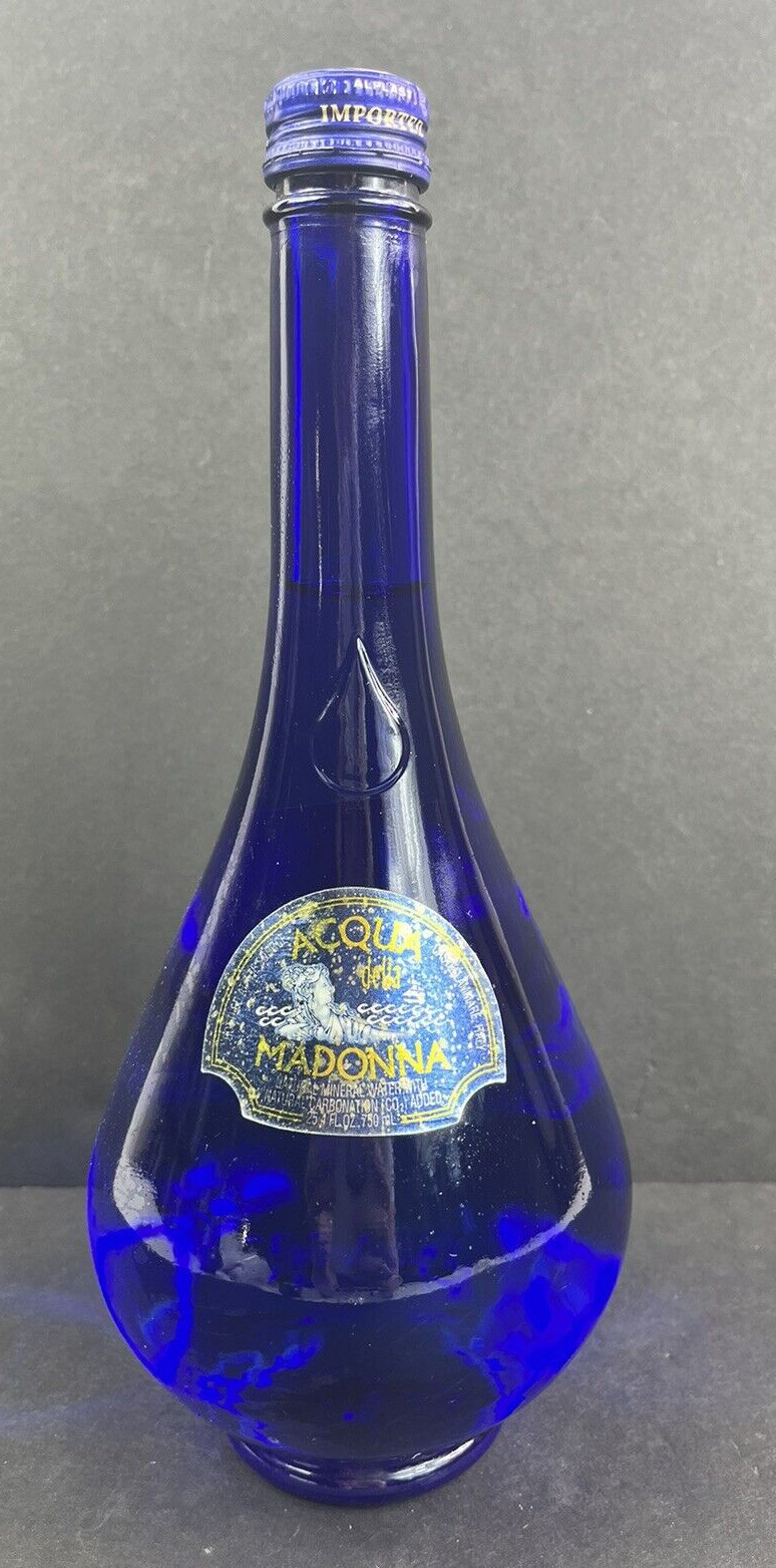 Cobalt Blue Acqua Della Madonna Teardrop Sealed Glass Bottle Italy 1997 Sealed