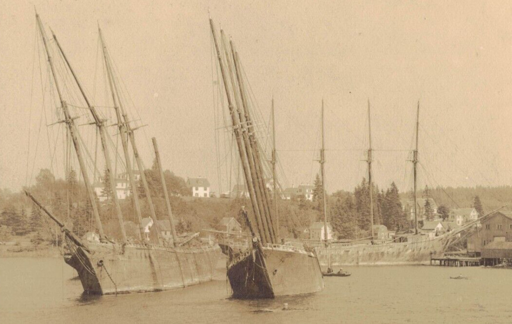 C.1910s-20s RPPC Booth Bay Maine Leaning Tipping Sail Ships Boats Real Photo PC