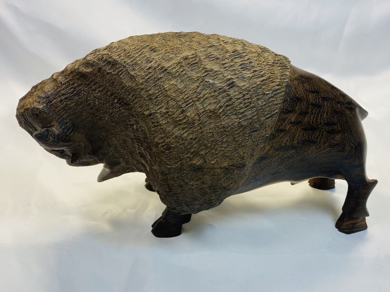 Vintage Hand Carved Ironwood American Buffalo Bison Figurine Sculpture 5.50” T
