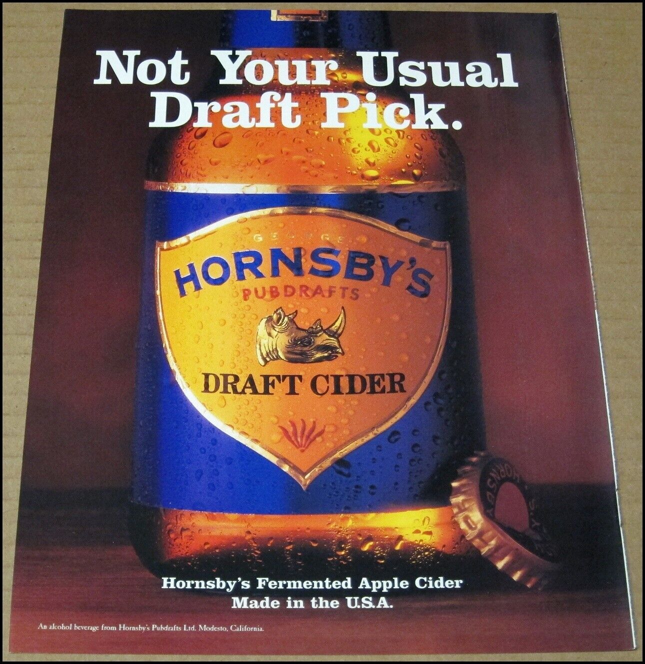 1996 Hornsby\'s Pubdrafts Draft Cider Print Ad Advertisement Apple Vintage Rare