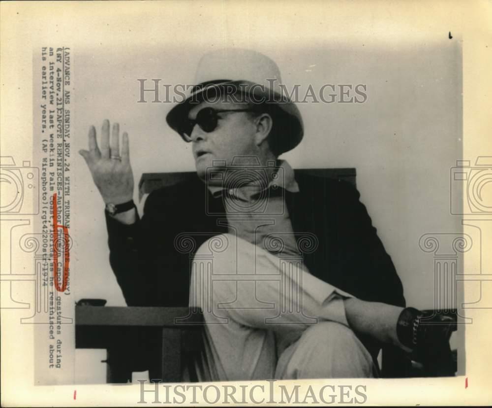 1974 Press Photo Author Truman Capote During Interview in Palm Coast, FL