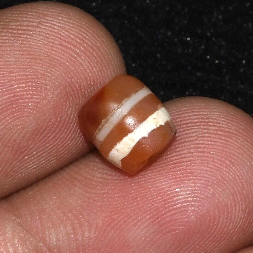 Authentic Ancient Etched Carnelian Bead with 2 Stripes in Perfect Condition