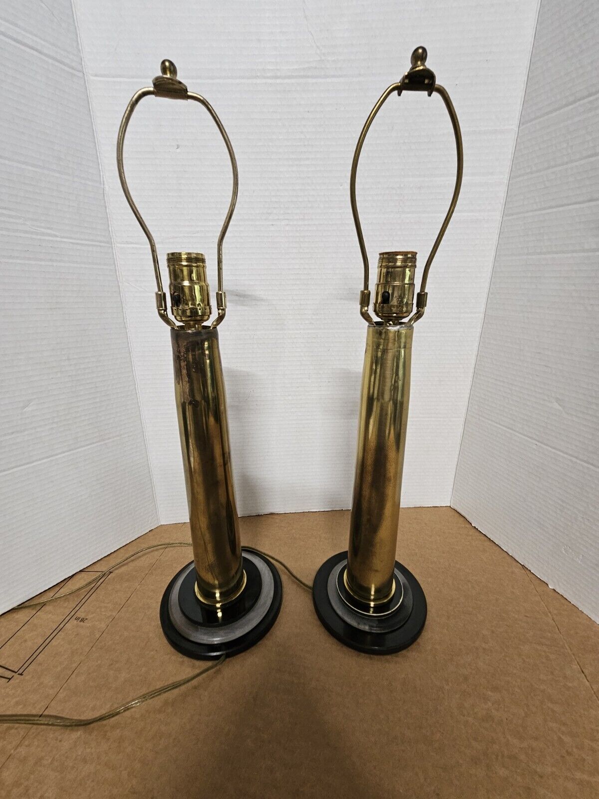 Vintage MCM Art Deco Artillery Shell Brass Lamps 21 in Tall