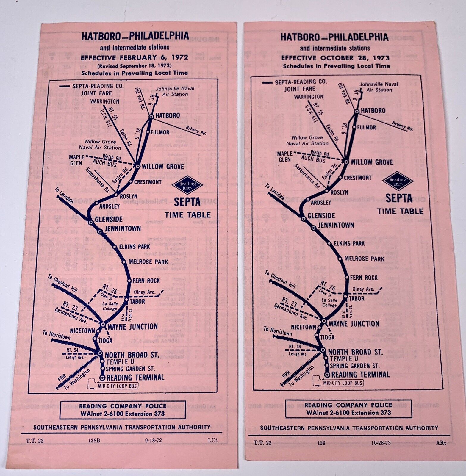 Septa Train Railroad Timetables Lot Hatboro  Philadelphia PA 1970s