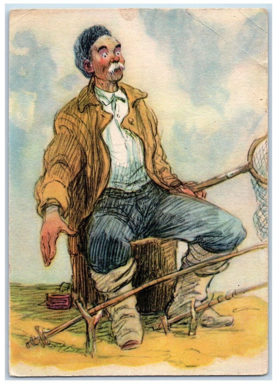 c1905 Old Russian Fishermen Fishing Fishnet Unposted Antique Postcard
