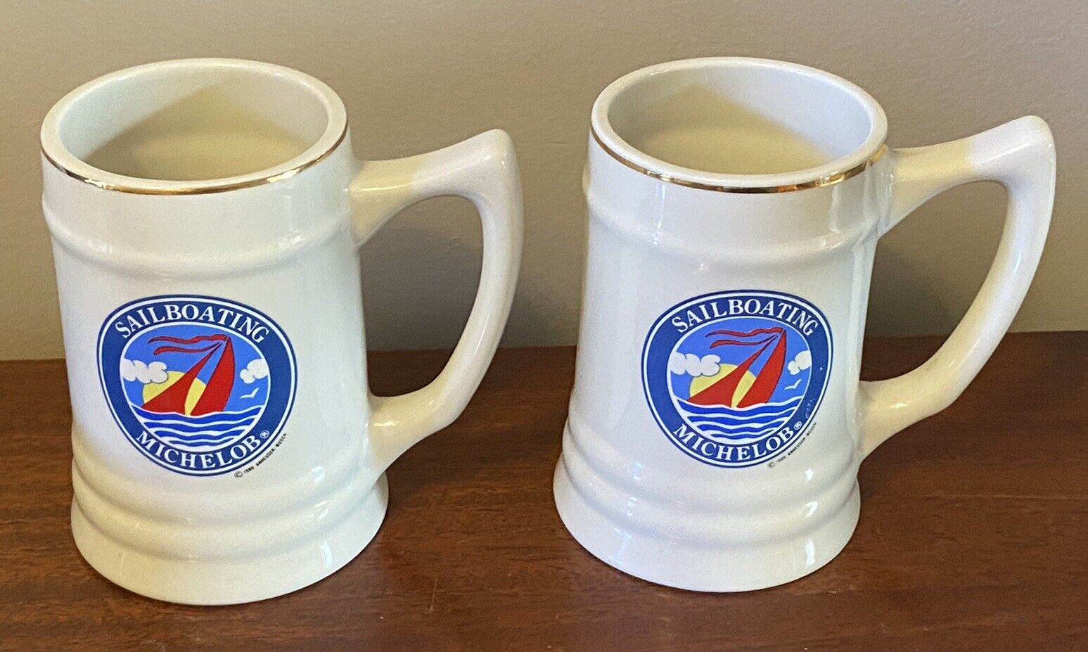 2 Vtg 1989 Michelob Sailboating Mugs Cups Steins - Sail Boating Anheuser-Busch