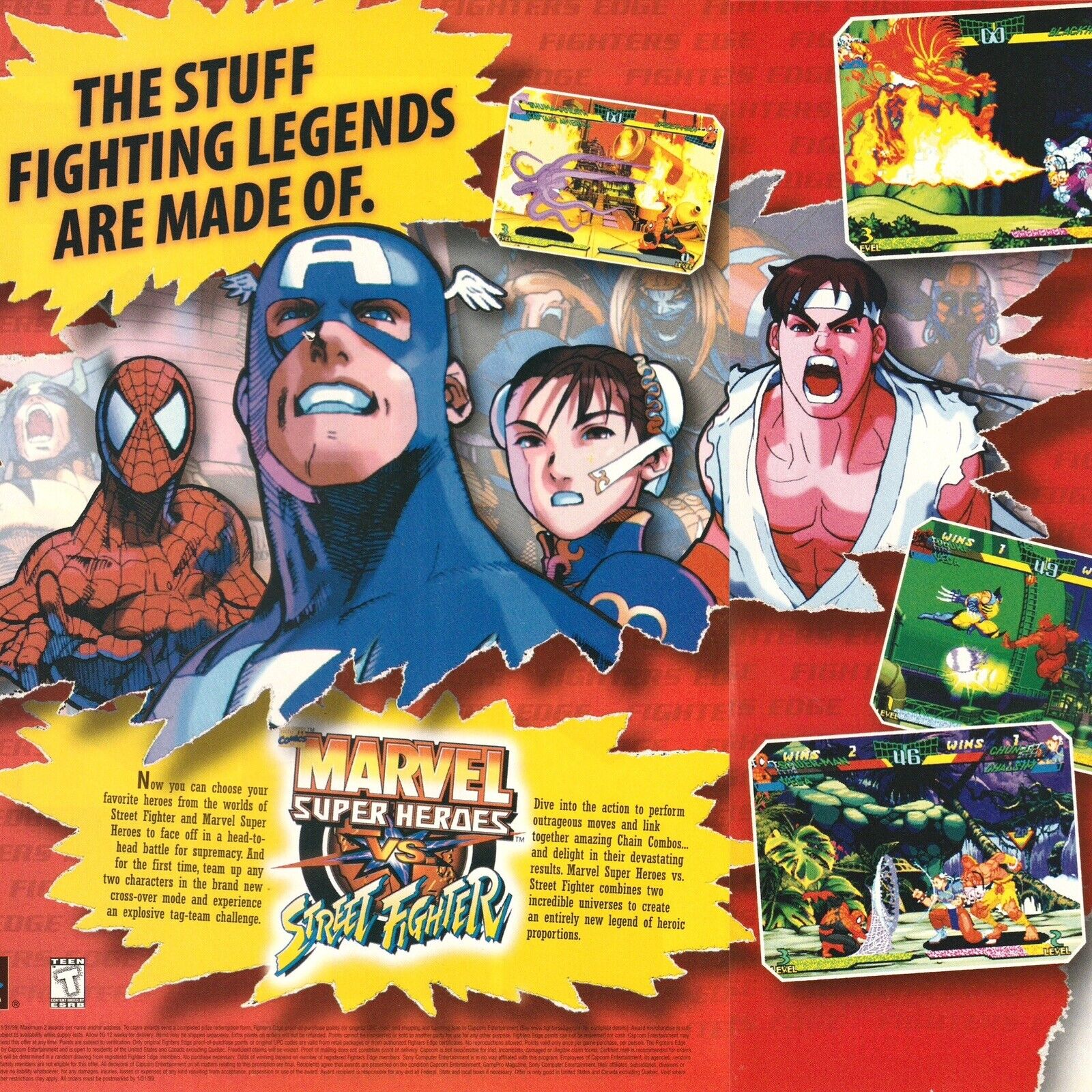 1999 Marvel Super Heroes Vs Street Fighter 2-Pg Print Ad/Poster 42x27cm GPM 125