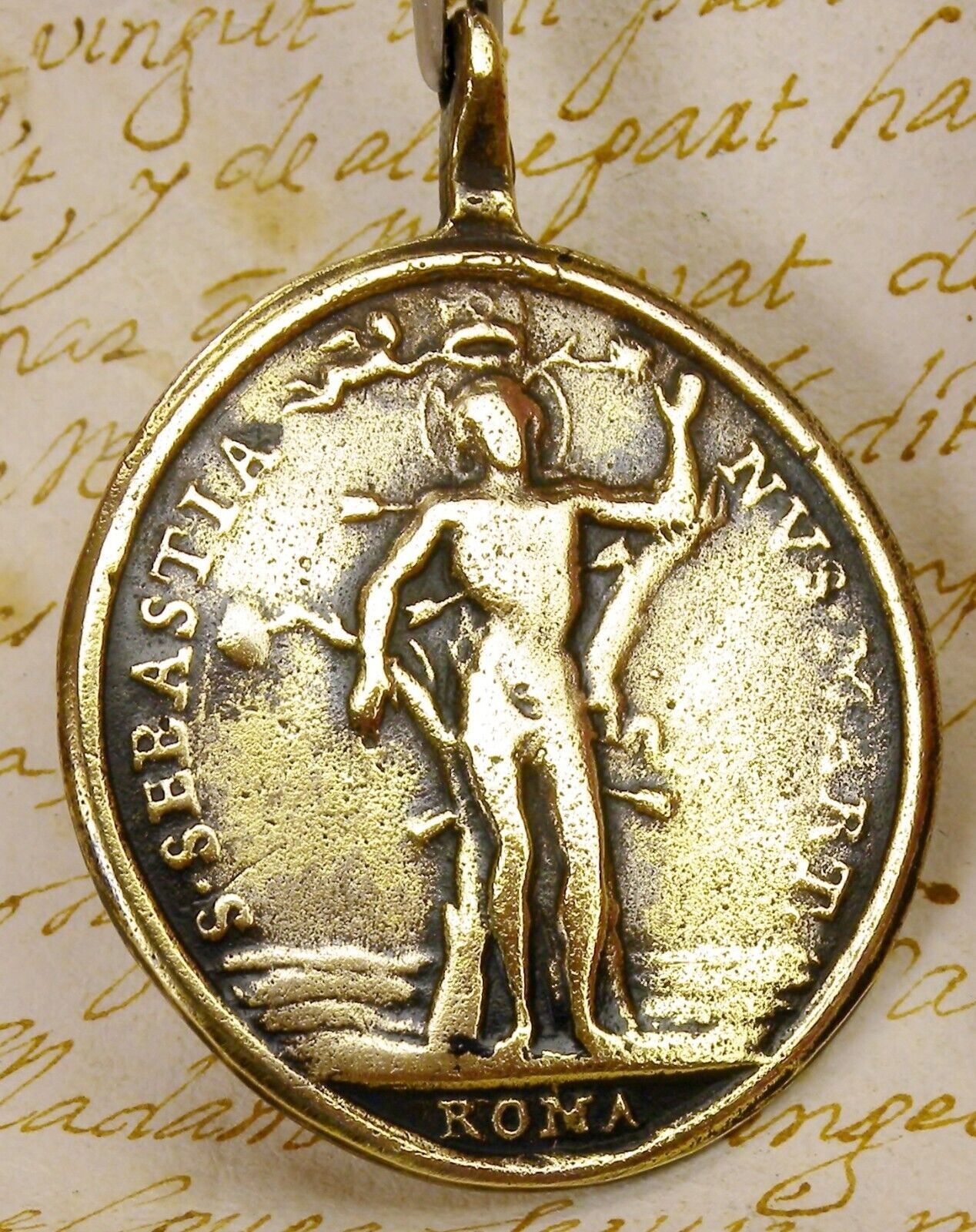 ANTIQUE 18TH CENTURY COLONIAL SOLDIERS ST. SEBASTIAN CHRIST PASSION BRONZE MEDAL