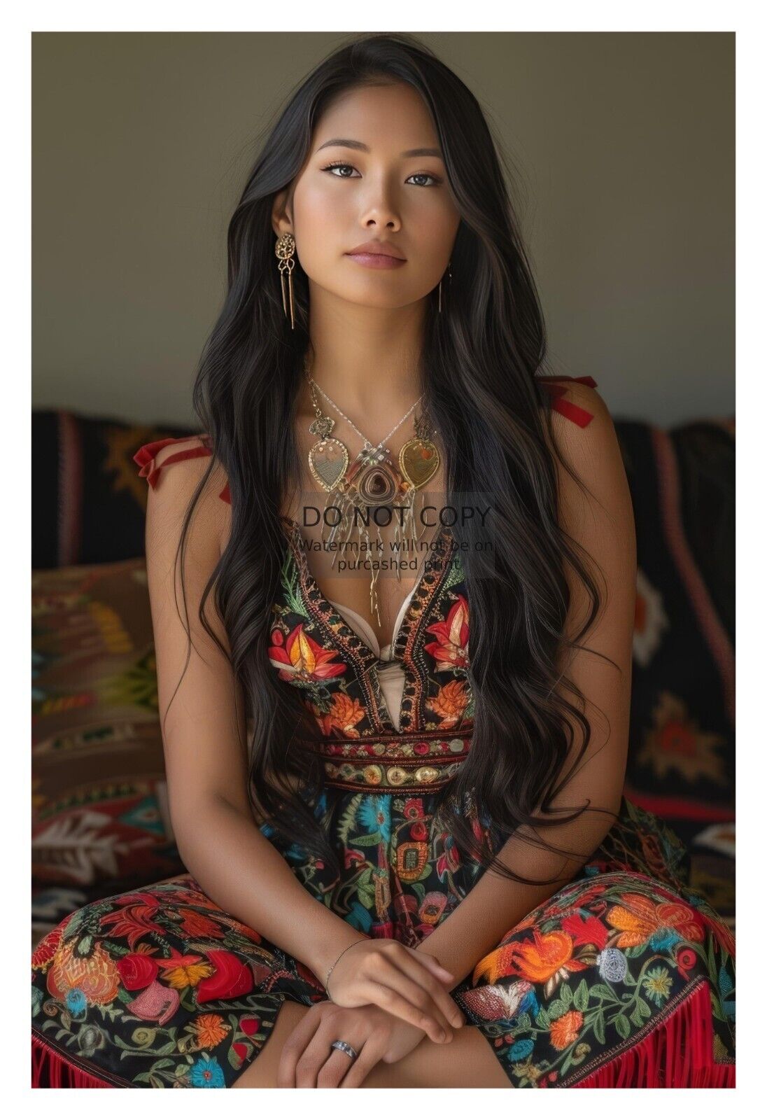 GORGEOUS YOUNG NATIVE AMERICAN LADY IN COLORFUL DRESS 4X6 FANTASY PHOTO