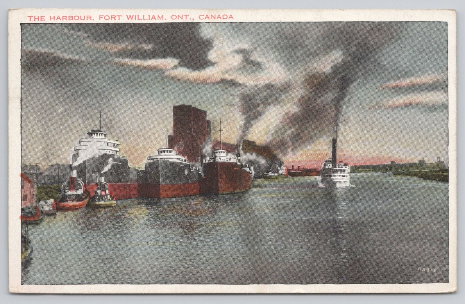 Postcard The Harbour Fort William Ontario Canada Steamships c.1930s