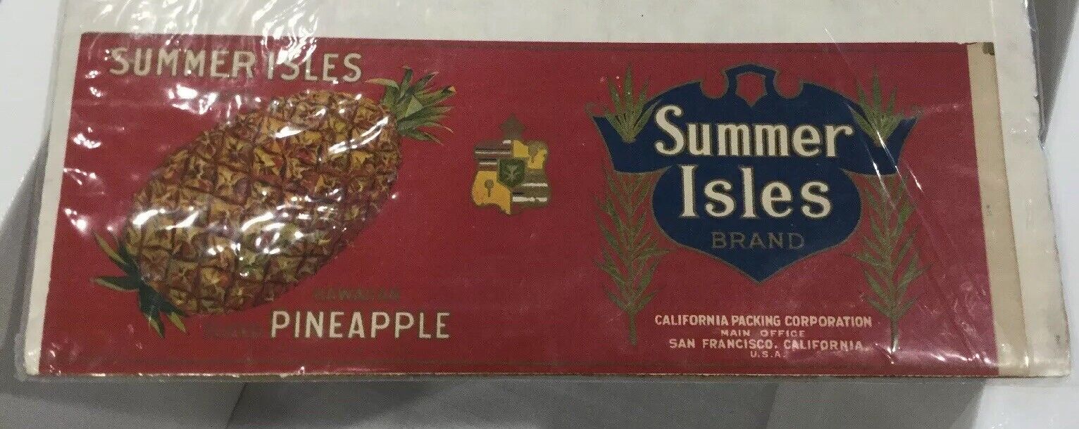 Vintage Hawaiian Pineapple Hawaiian Crest Can Label Summer Isles