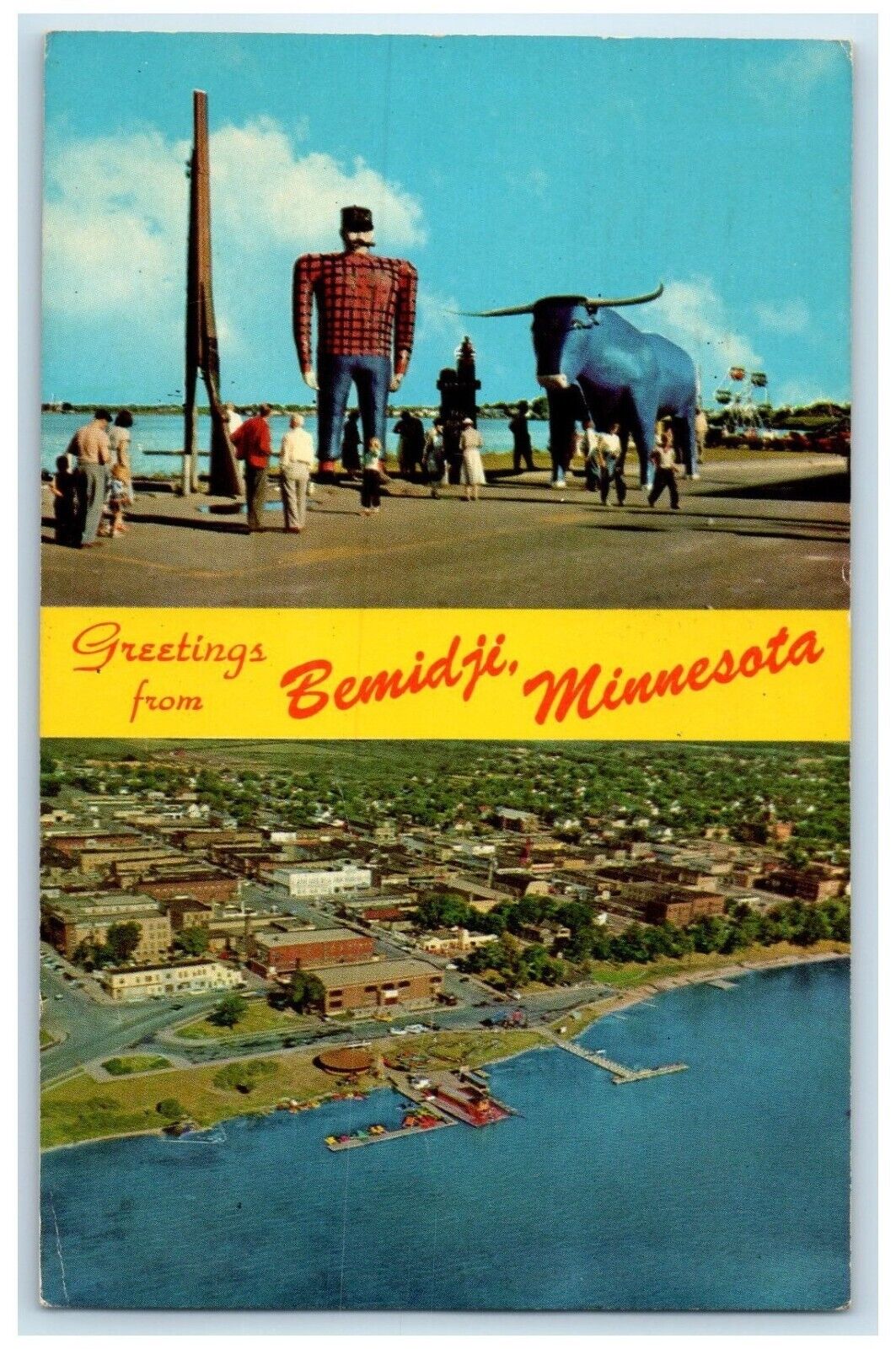 1970 Greetings From Paul Bunyan Babe Banner Bemidji Minnesota Vintage Postcard