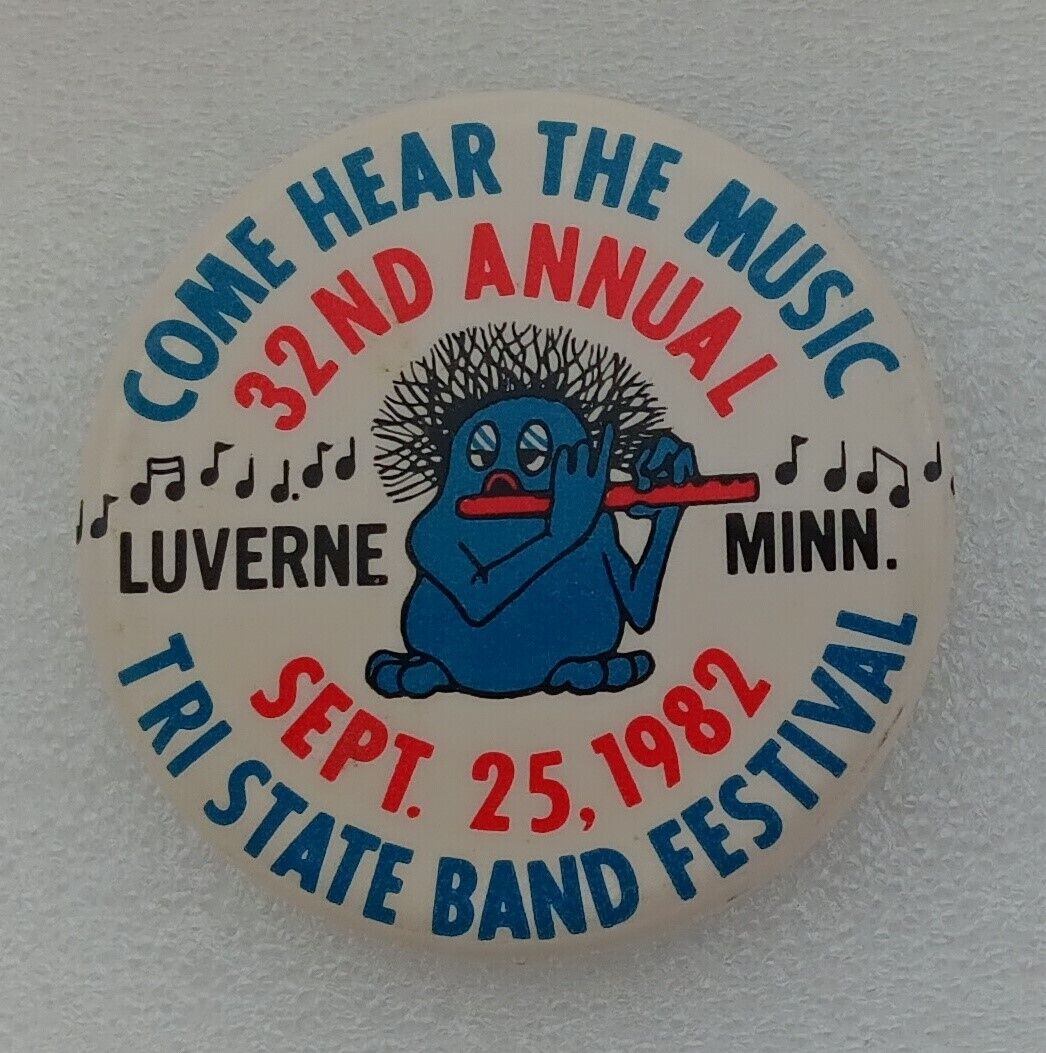 Vintage 1982 Tri State Music Band Festival Pinback Luverne Minnesota-B3