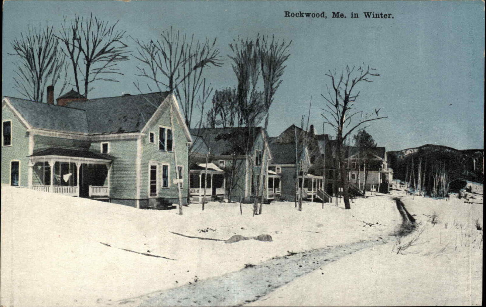 Rockwood Maine ME Street Scene Winter Snow 1900s-10s Postcard