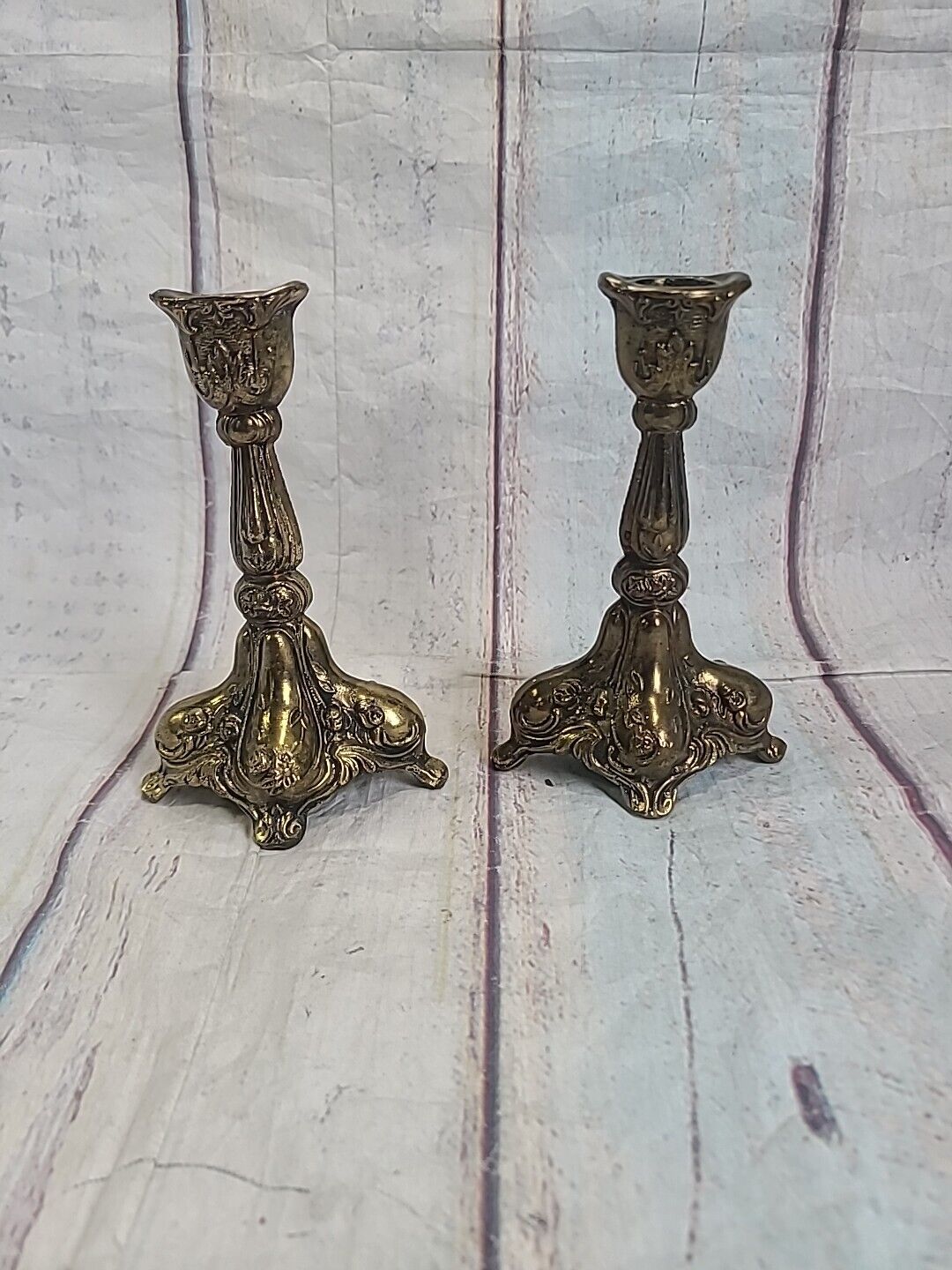 Lot Of 2 Vintage Baroque Brass Candleholder, Home Decor, Colonial Style 