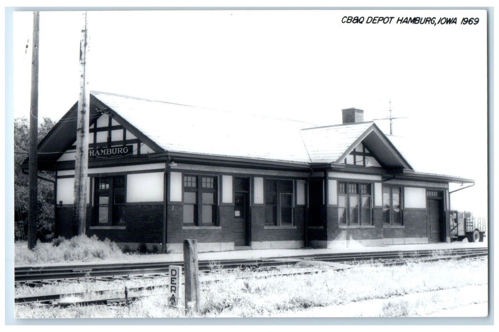 c1969 CB&P Depot Hamburg Iowa Railroad Train Depot Station RPPC Photo Postcard