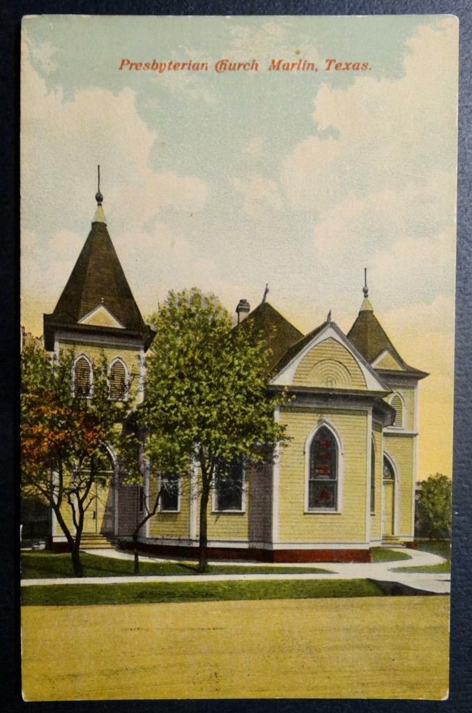 Postcard - early tinted image - Presbyterian Church Marlin Texas