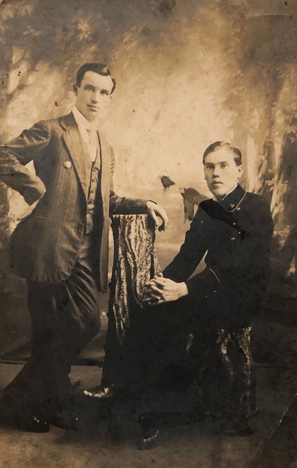 1916 Vintage photo Authentic Tsarist era photo Two Friends Guys B&W Portrait