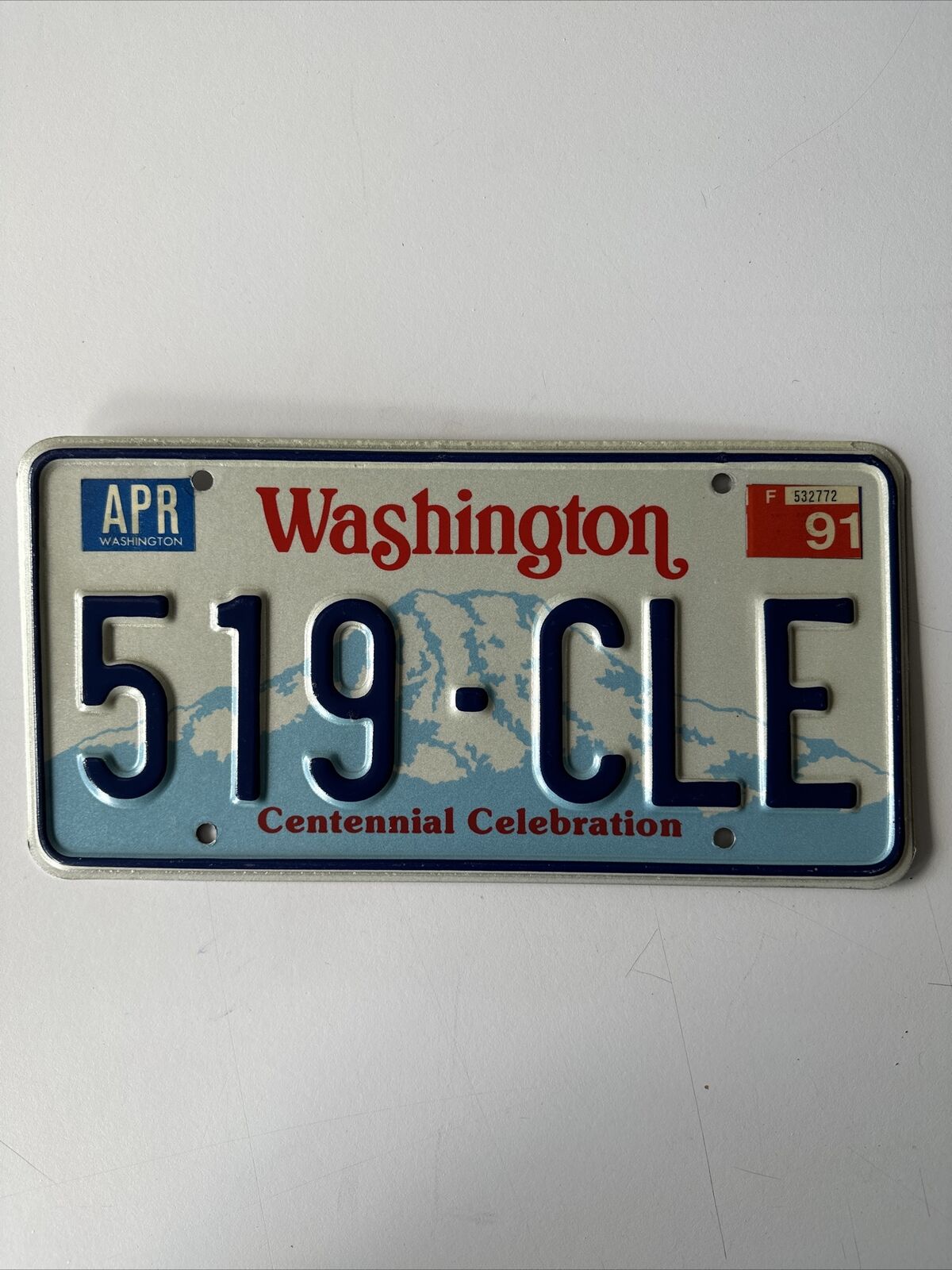 1991 Washington Centennial Celebration License Plate # 519-CLE