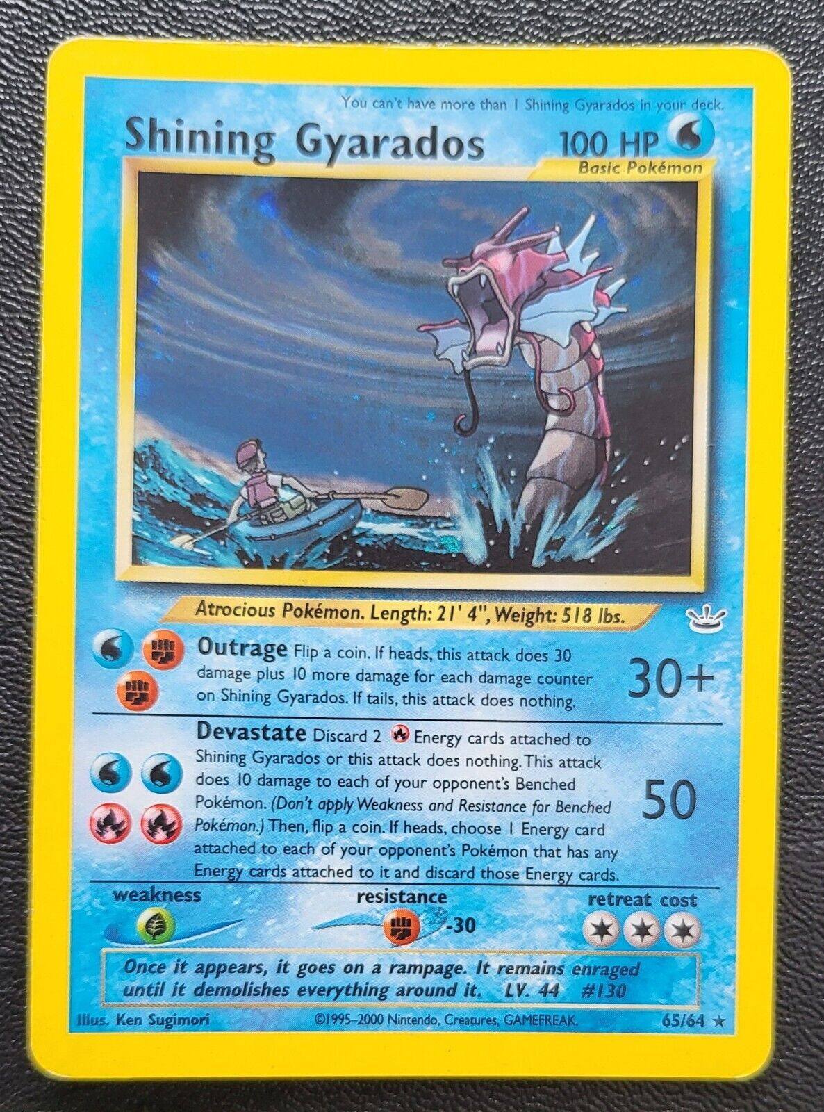 Shining Gyarados Neo Revelation Holo Secret Rare 65/64 Pokemon Card Ink On Back