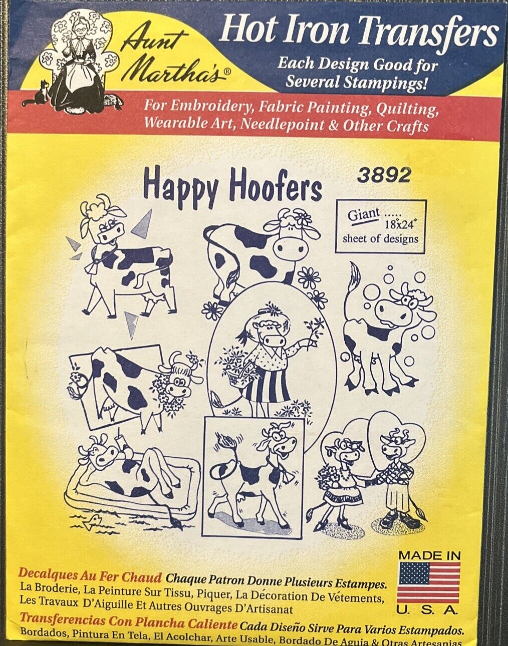 VTG Aunt Marthas 3892 Happy Hoofers Holstein Cows Embroidery Transfer Pattern FF