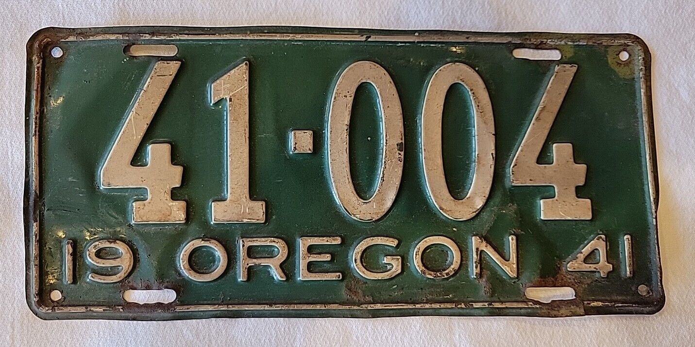 Vintage 1941 Oregon License Plate Number 41-004 On Single Plate