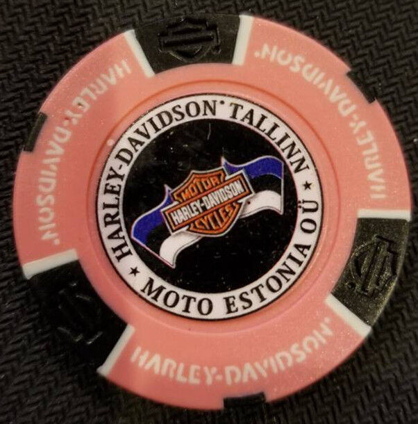 HD TALLINN~MOTO ESTONIA OU~(Pink/Black) Full Color Intl. Harley Poker Chip 