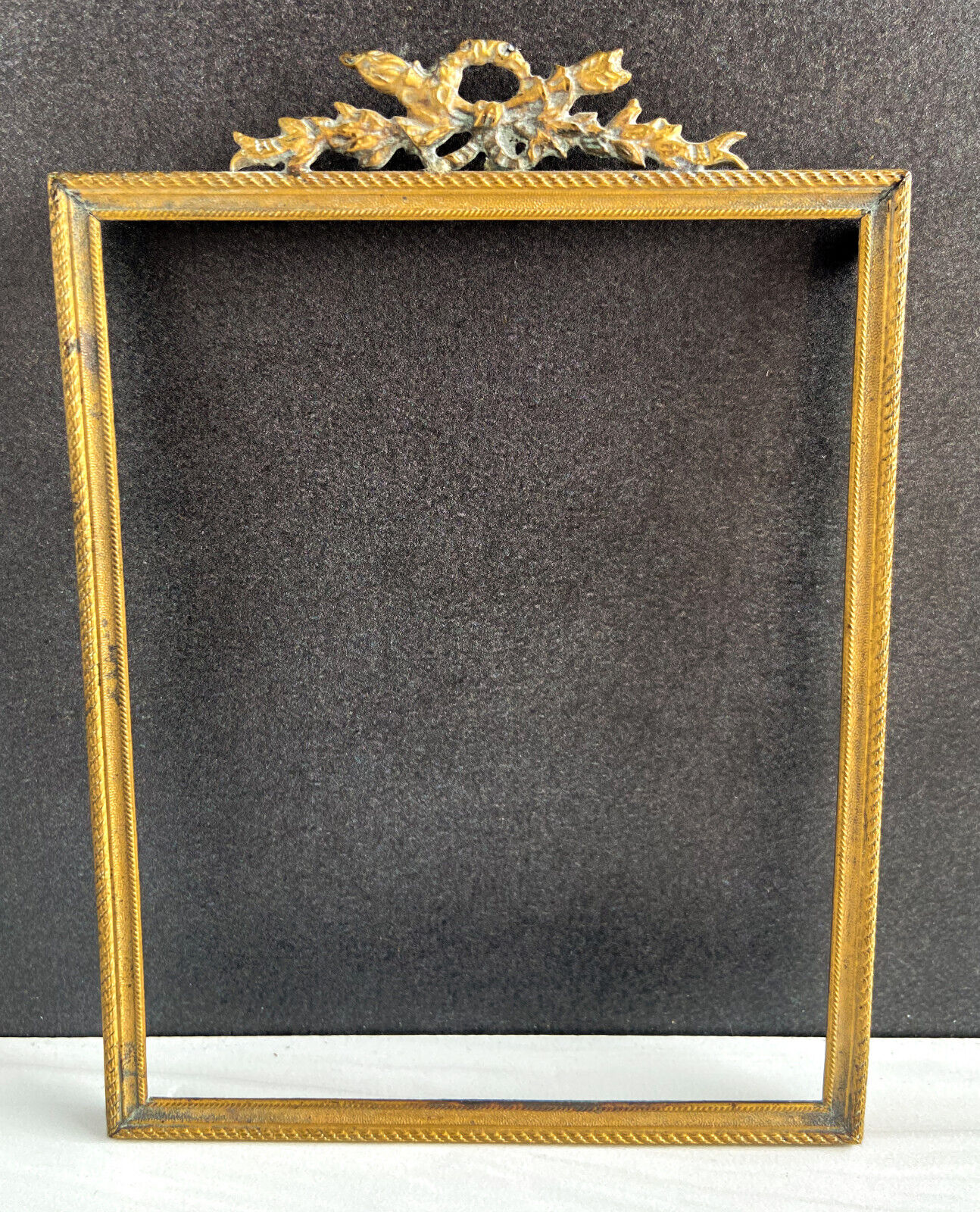 Antique French Napoleon III Brass Ribbon Bow Picture Frame