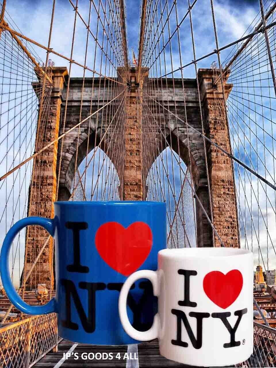 Lot 2 New York Coffee Mugs I Love NY Ceramic Porcelain Blue White Mini Cup