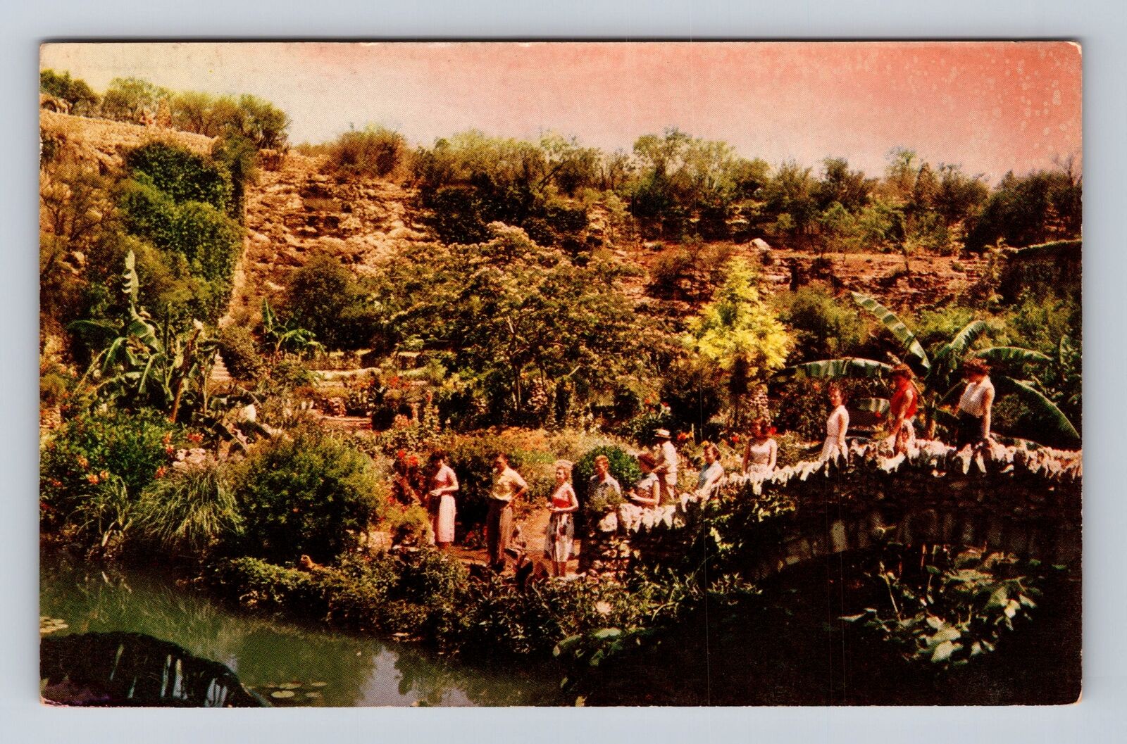 San Antonio TX-Texas, Sunken Garden, Antique, Vintage Souvenir History Postcard