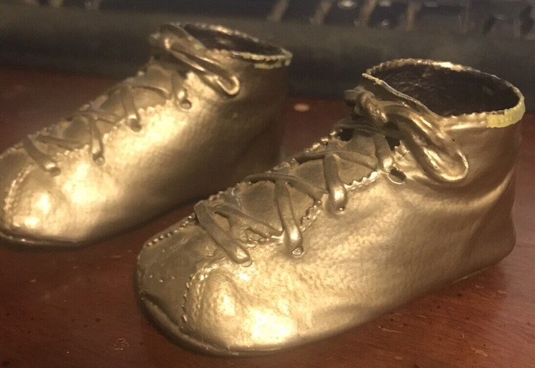 Antique Bronze Baby Shoes Nursery Decor Gift Marked 4115 Infant Vintage Boots