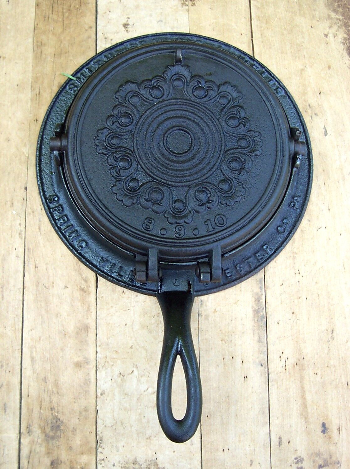 Rare Antique 1800's Cast Iron Smith Francis & Wells Chester Co. Pa. Waffle Maker