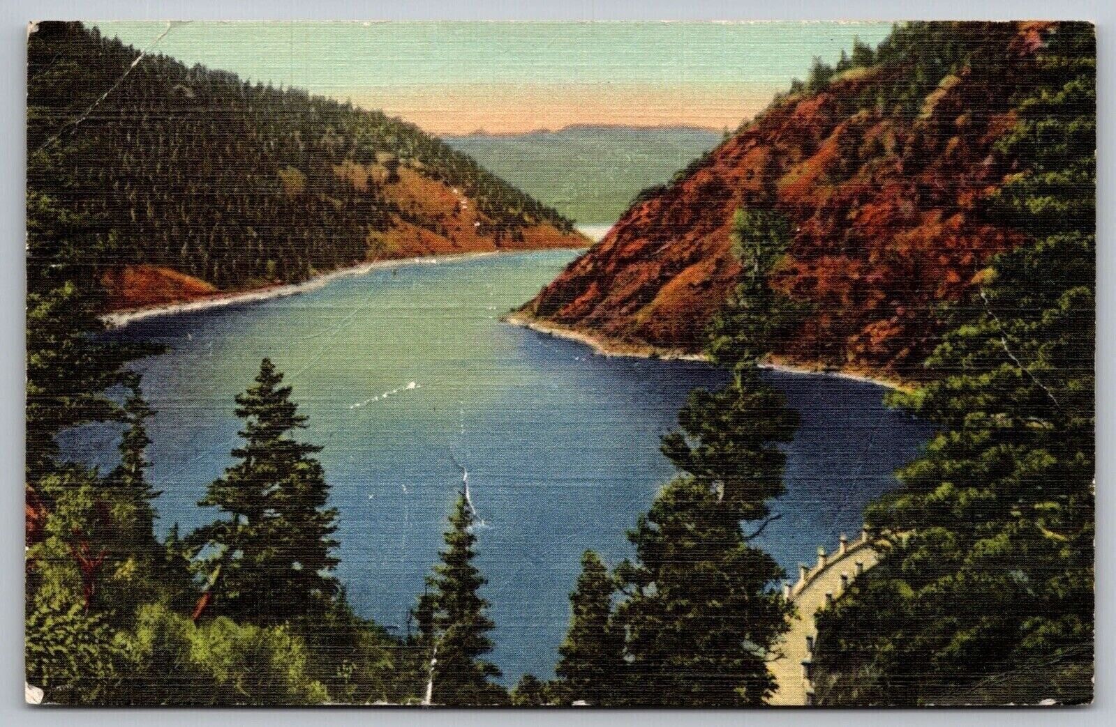 New Mexico Eagle Nest Lake & Dam Scenic Southwestern Landmark Linen Postcard