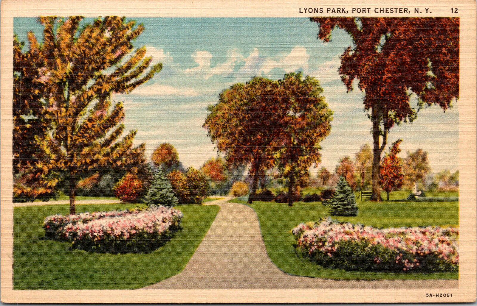 Vtg 1930s Lyons Park Port Chester New York NY Unused Linen Postcard