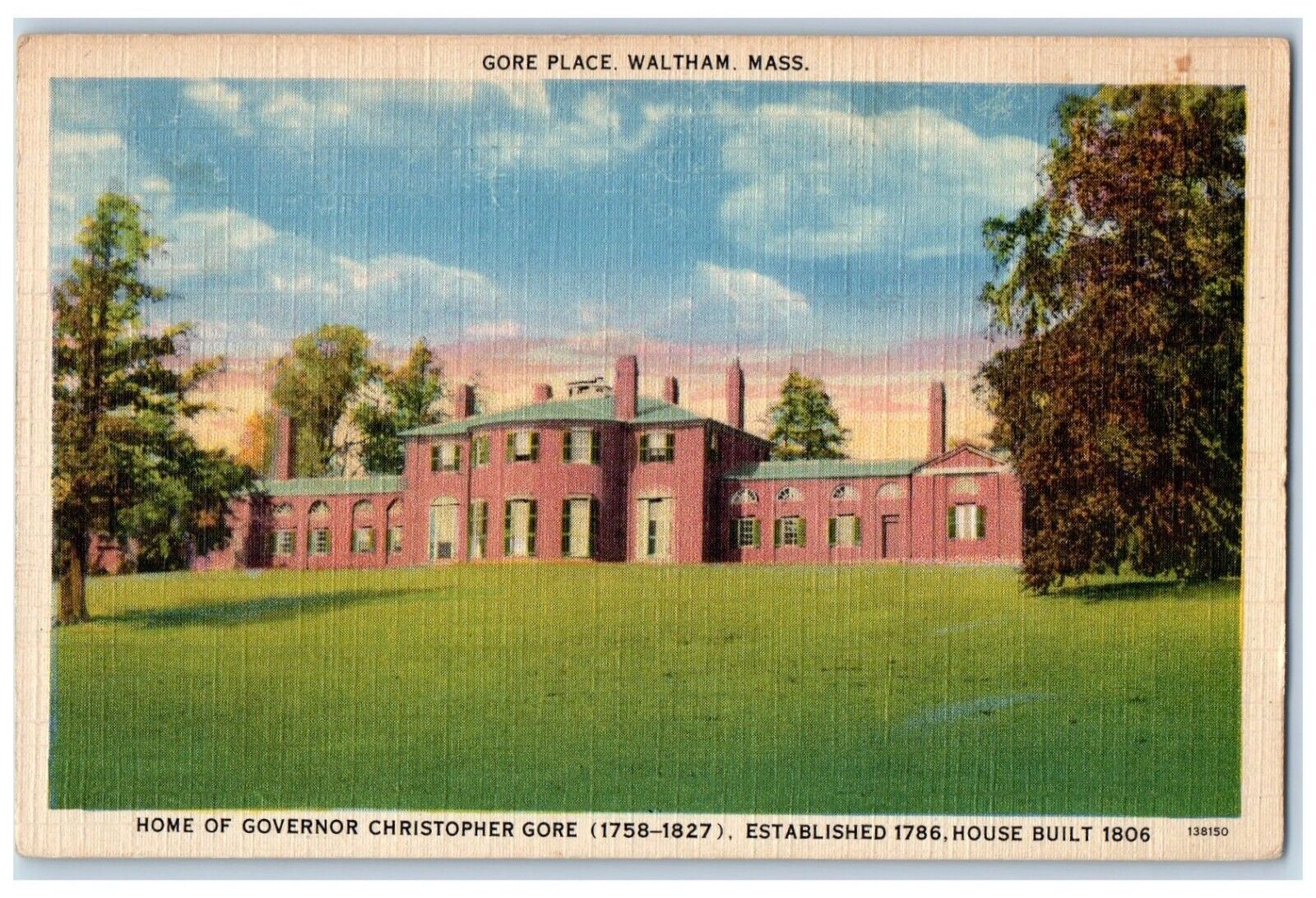 1939 Gore Place Home Of Governor Christopher Gore Waltham MA Vintage Postcard