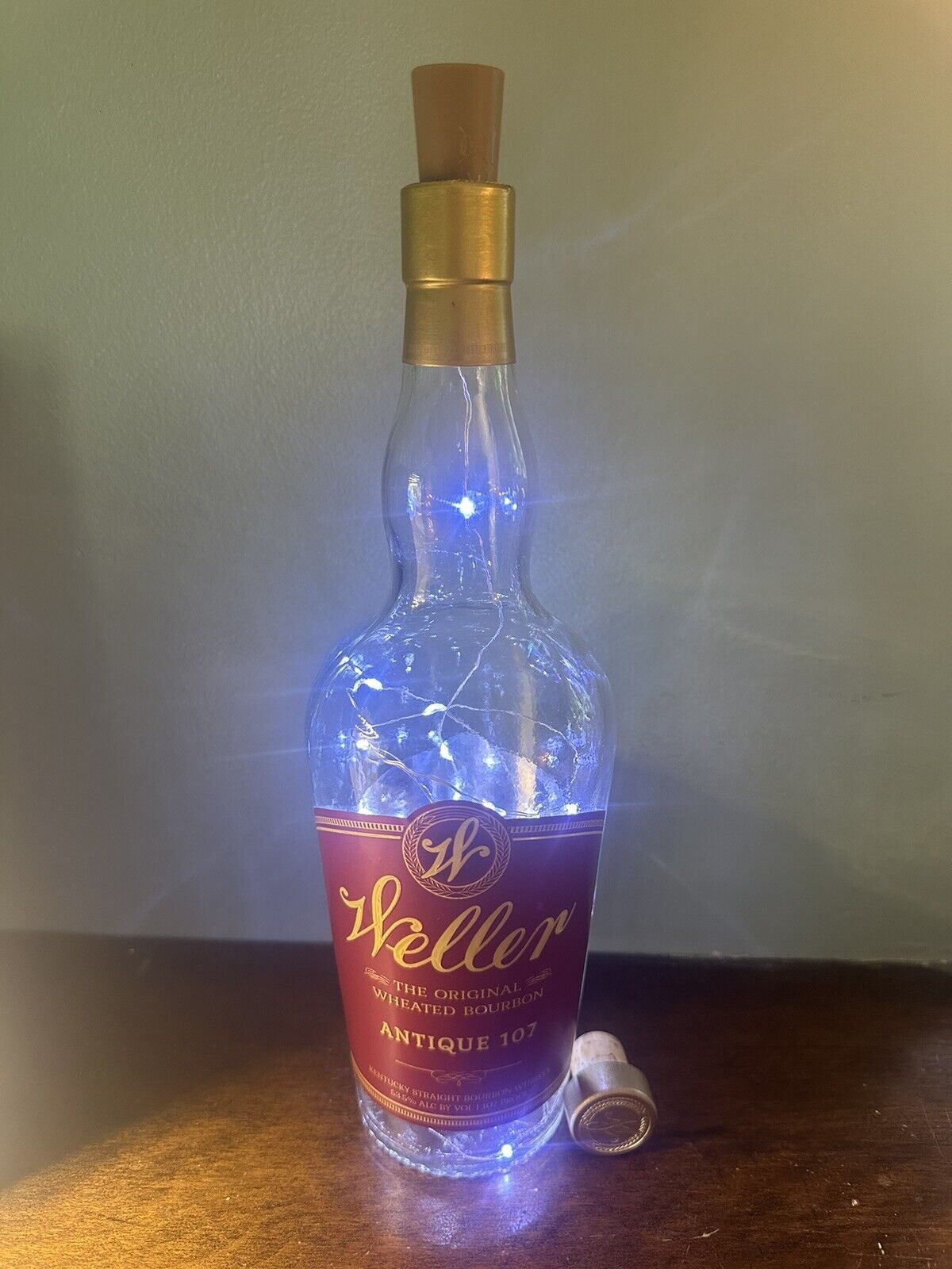 Empty Weller RED Antique Straight Bourbon 750ML Bottle w. LED\'s & cork stopper