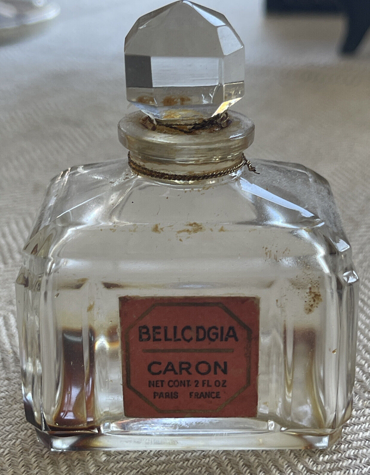 Vintage Discontinued Bellodgia Parfum By Caron 2 fl oz Baccarat flacon. Paris
