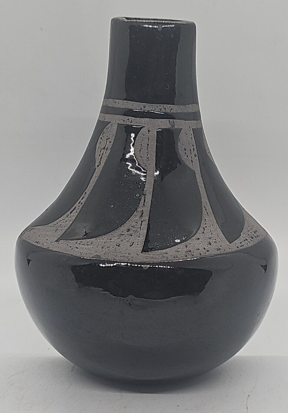 Vintage Navajo Native American Indian Signed Mary Saxon Black Pottery Bud Vase