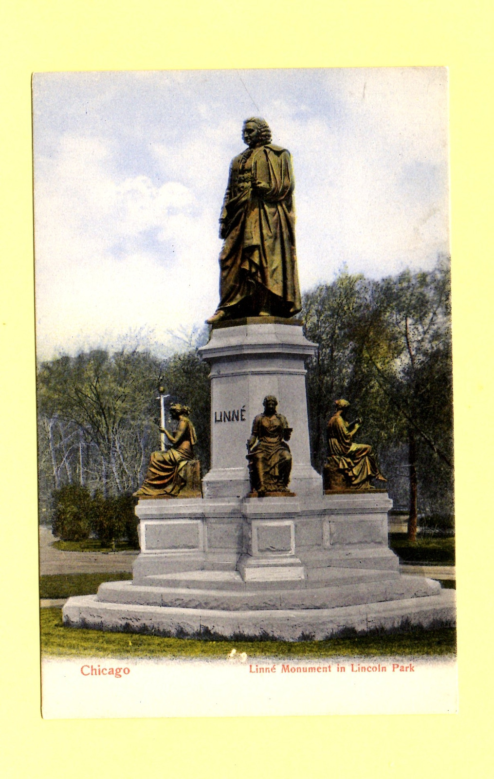 Linne Monument Lincoln Park Chicago Illinois 1910\'s Postcard 