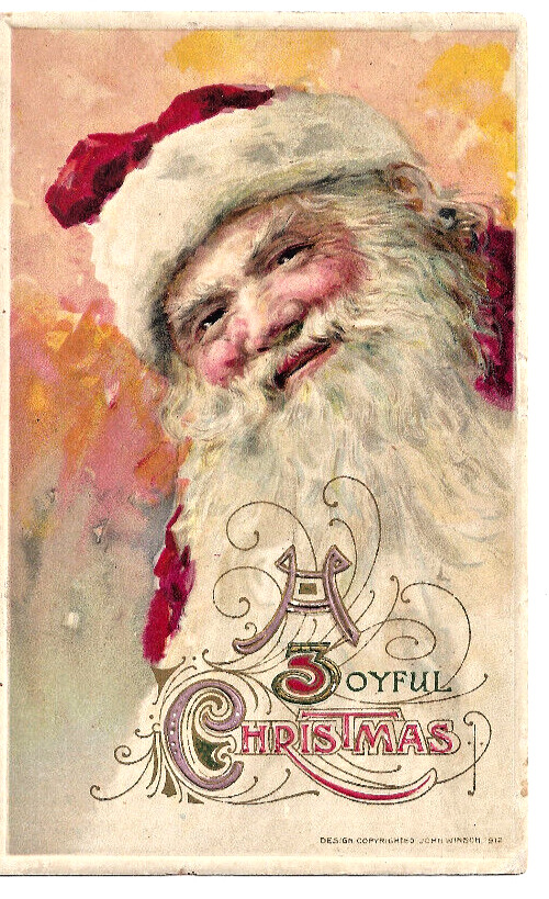 Christmas Red Suit Santa Color Embossed Postcard--1914 Postmark