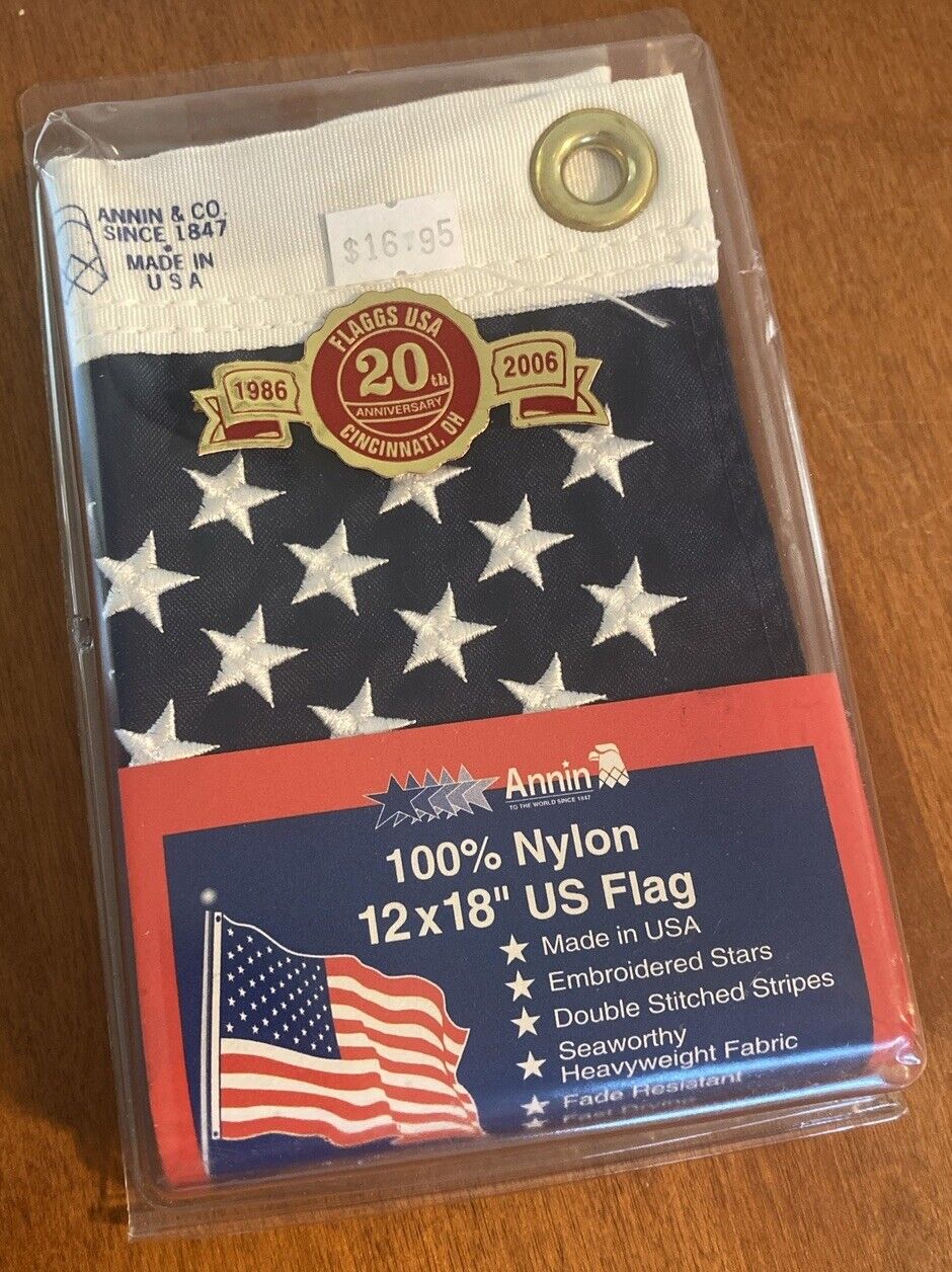 Rare American Flag USA 20 th anniversary 1986-2006 Annin & Co. 100% Nylon 12x18