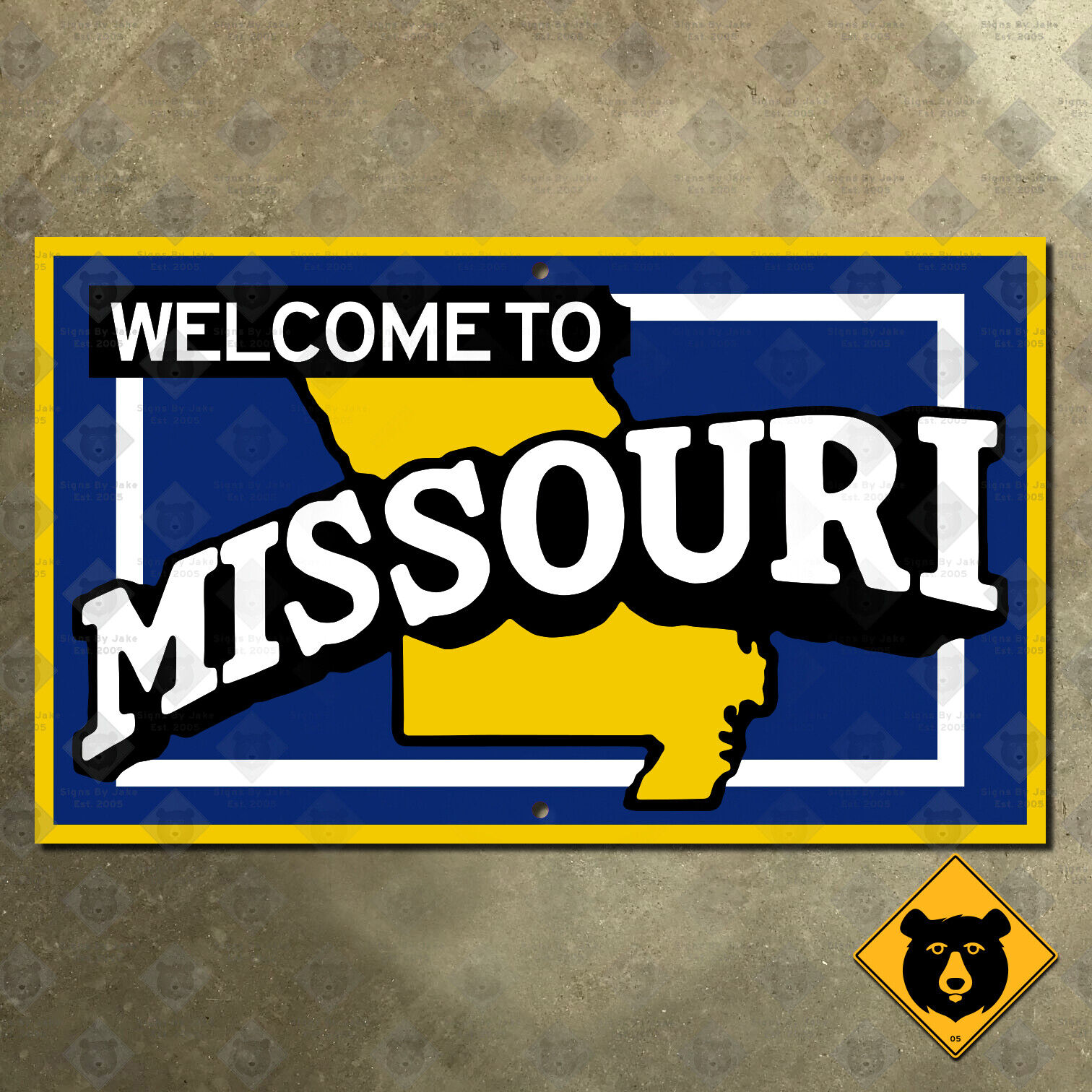 Missouri state line highway marker road sign 1955 map outline welcome 22x13