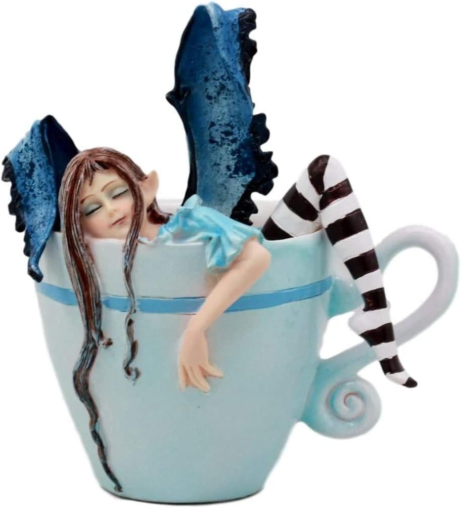 Ebros Gift Amy Brown Teacup Latte Coffee Drunk Fairy Figurine Fantasy Mythical