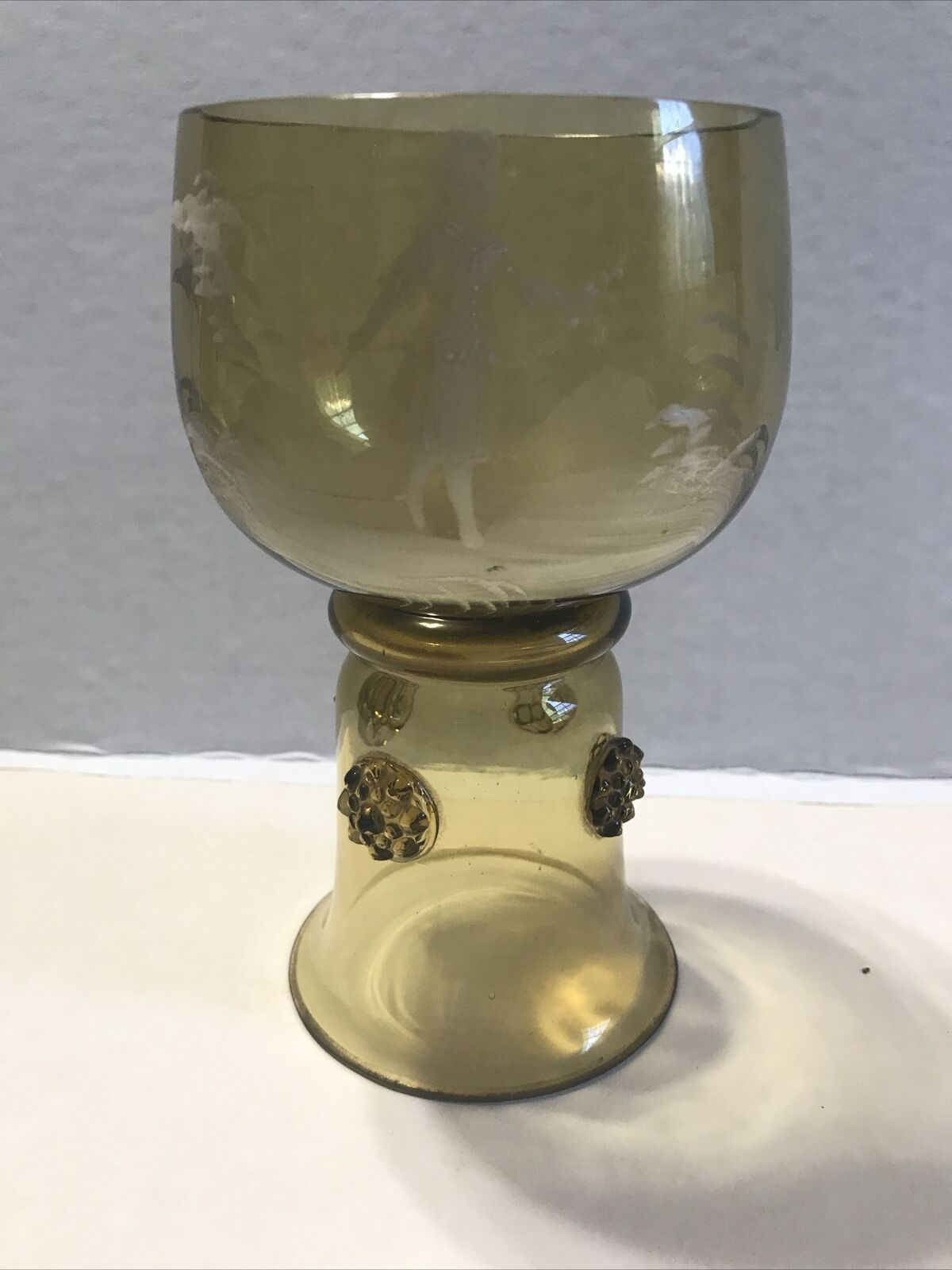 Antique Mary Gregory Chalice With Prunts Bohemian 6” Glass